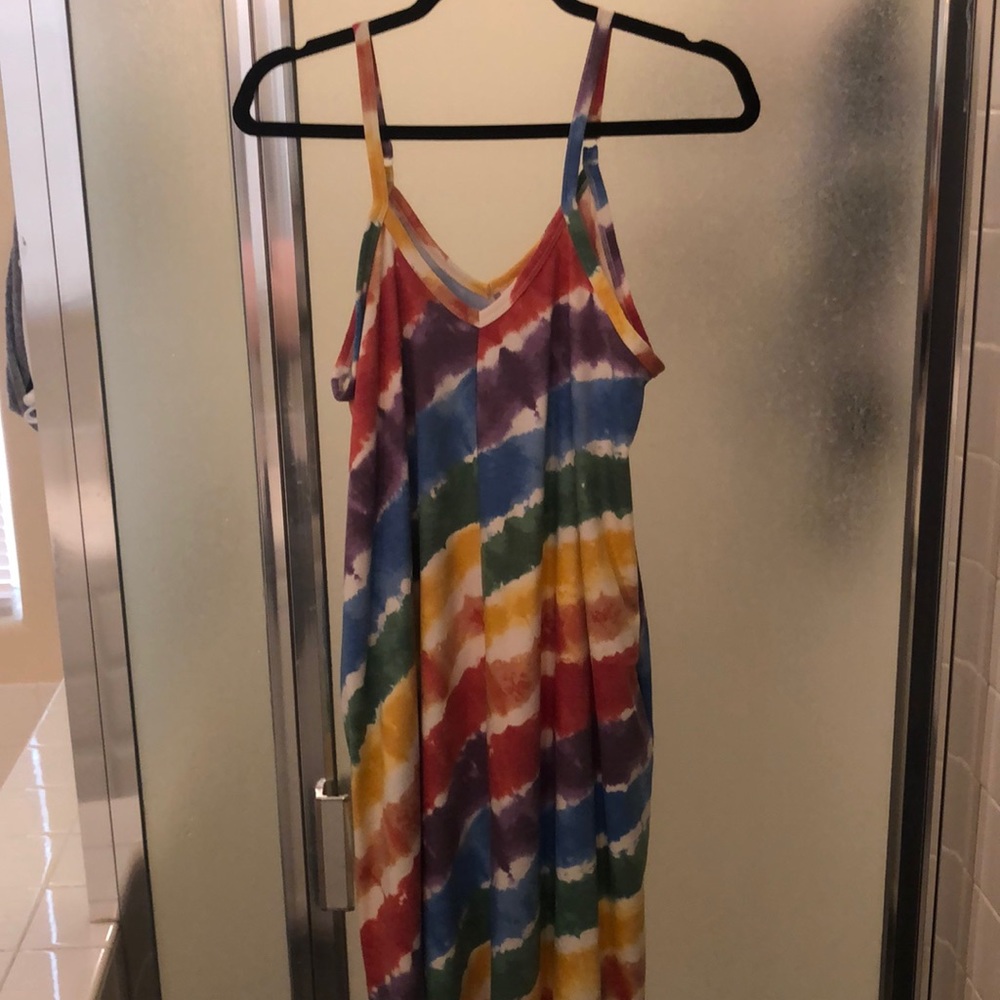 Zenana rainbow maxi dress with pockets